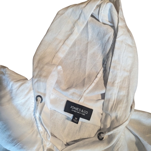 white linen blend oversized Lagenlook hooded trenchcoat jacket/ coverup sz 1X - Picture 7 of 10